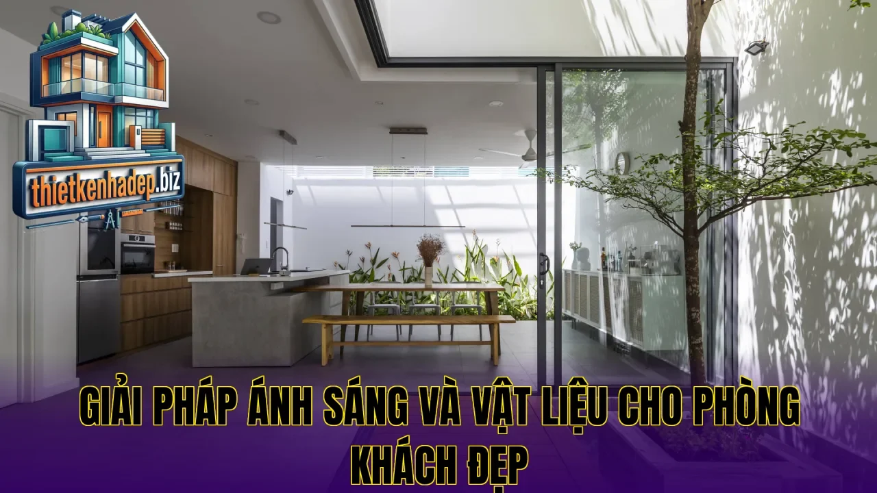 Giải pháp ánh sáng và vật liệu cho phòng khách đẹp