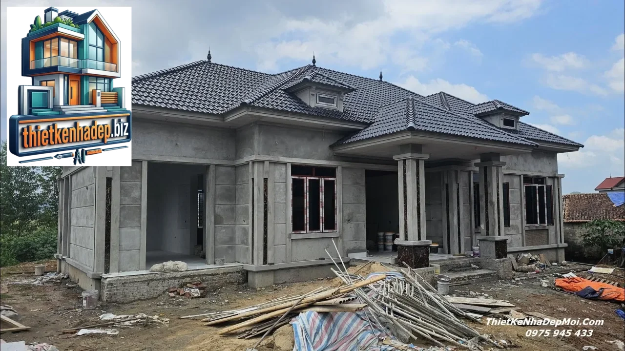 Nhà vườn 1 tầng mái ngói với kiến trúc sang trọng